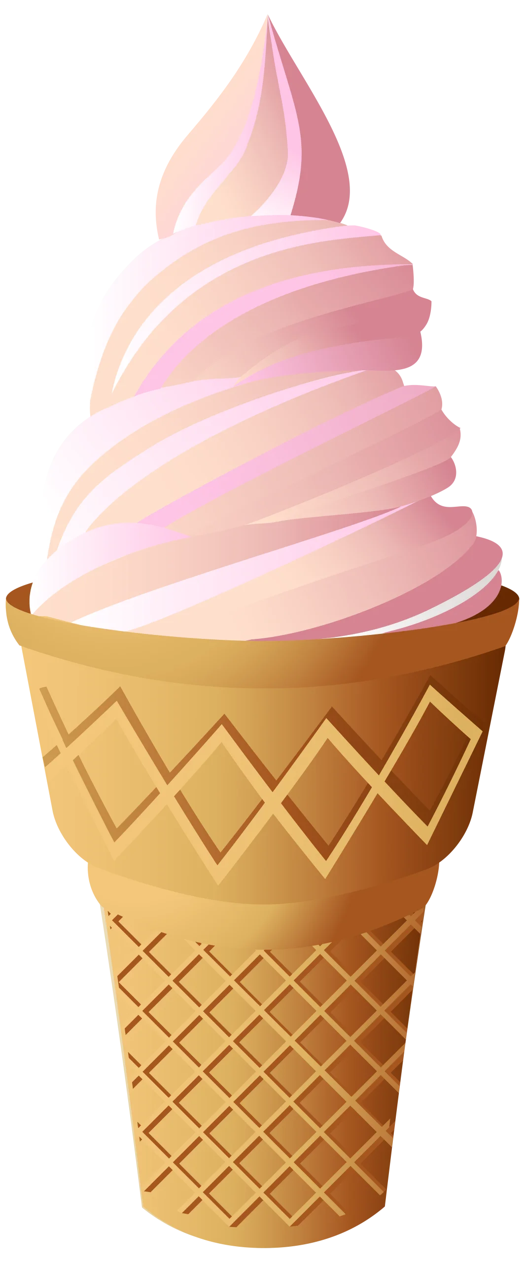 Delicate Pink Soft Serve Ice Cream Cone with Golden Waffle Cone Clipart Illustration