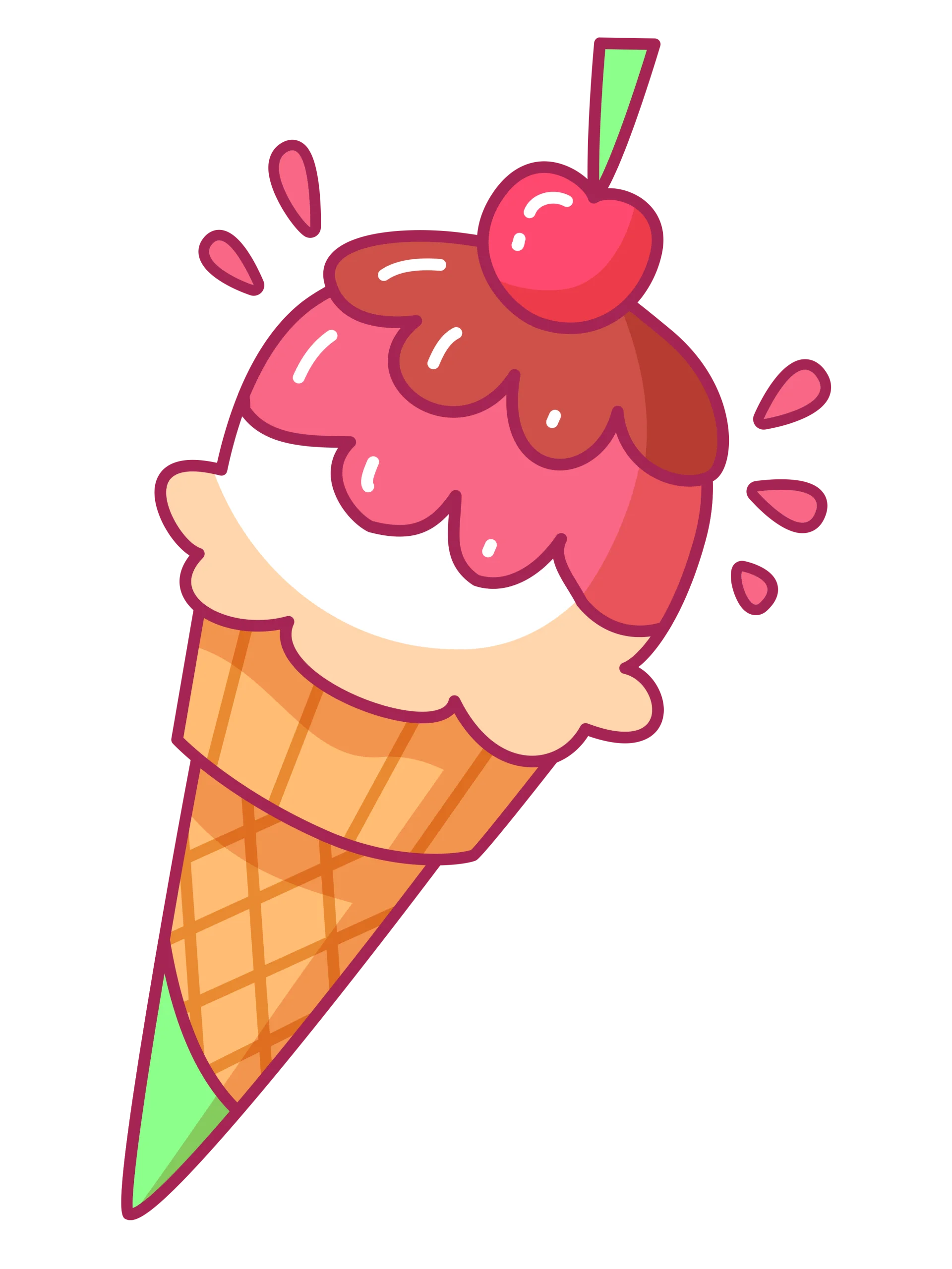 Delightful Cherry Strawberry Ice Cream Cone Kawaii Clipart Design
