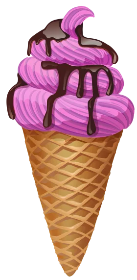 Delightful Pink Swirled Ice Cream Cone Clipart with Chocolate Drizzle