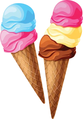 Delightful Summer Treat Illustration: Two Colorful Ice Cream Cone Clipart Designs
