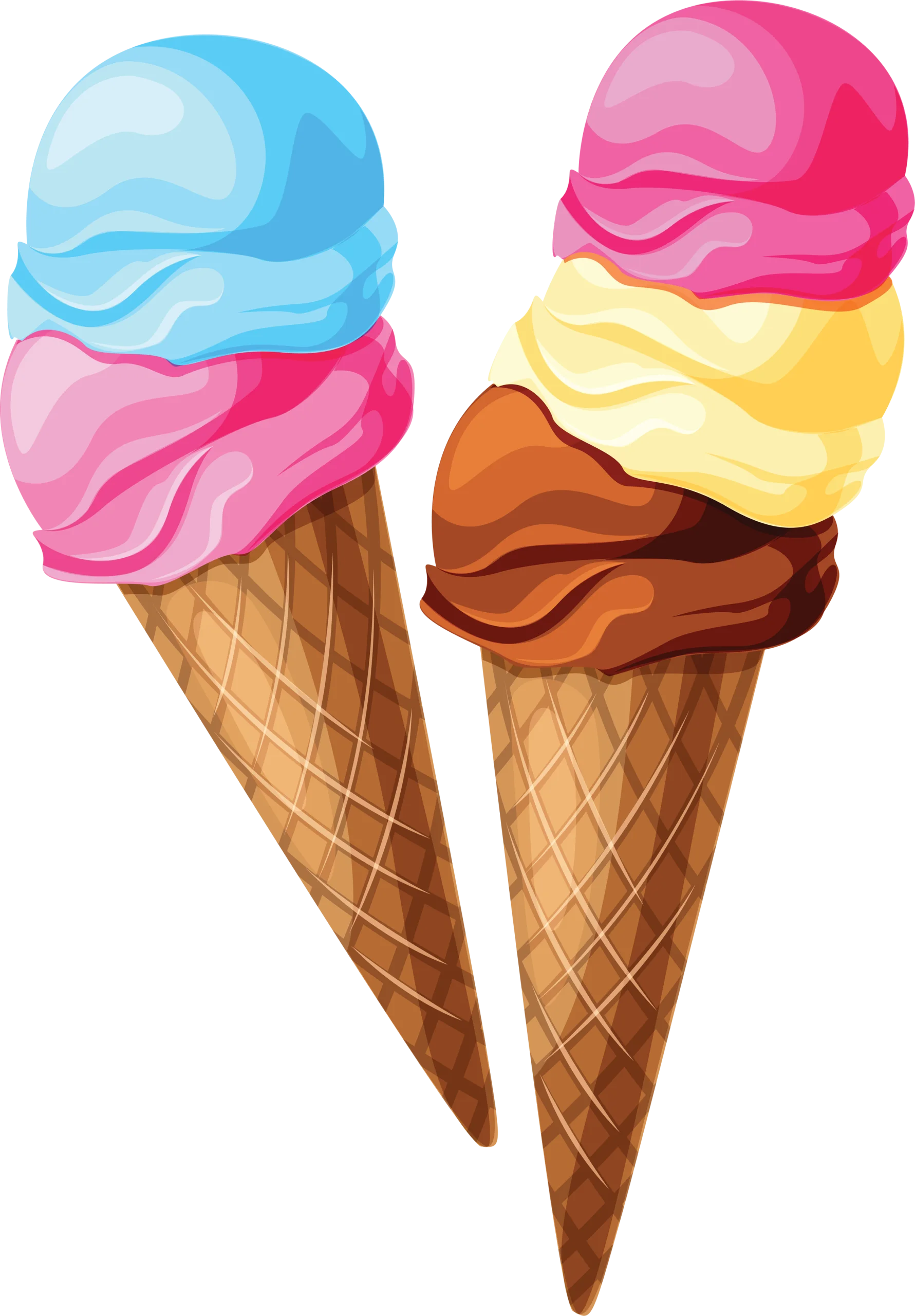 Delightful Summer Treat Illustration: Two Colorful Ice Cream Cone Clipart Designs