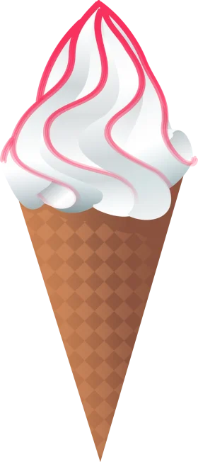 Delightful Swirled Soft Serve Ice Cream Cone Clipart with Pink and White Frosting
