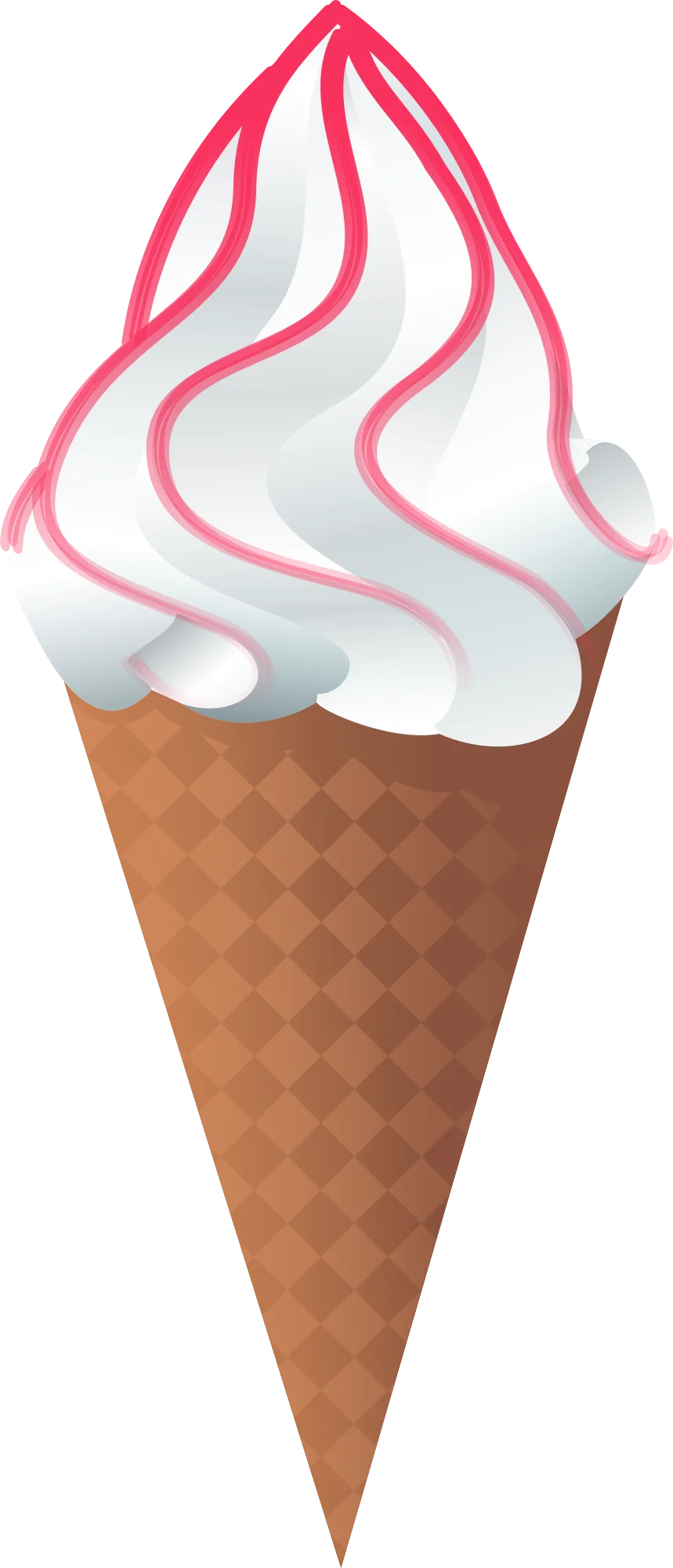 Delightful Swirled Soft Serve Ice Cream Cone Clipart with Pink and White Frosting