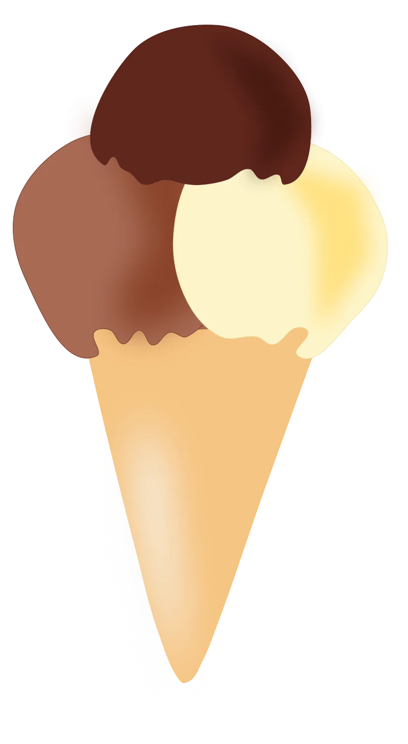 Delightful Tri-Flavor Ice Cream Cone Clipart with Smooth Color Gradient