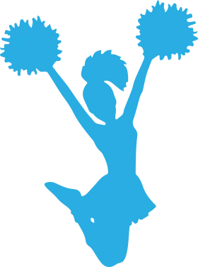 Dynamic Blue Silhouette of a Cheerleader Performing High-Energy Clipart