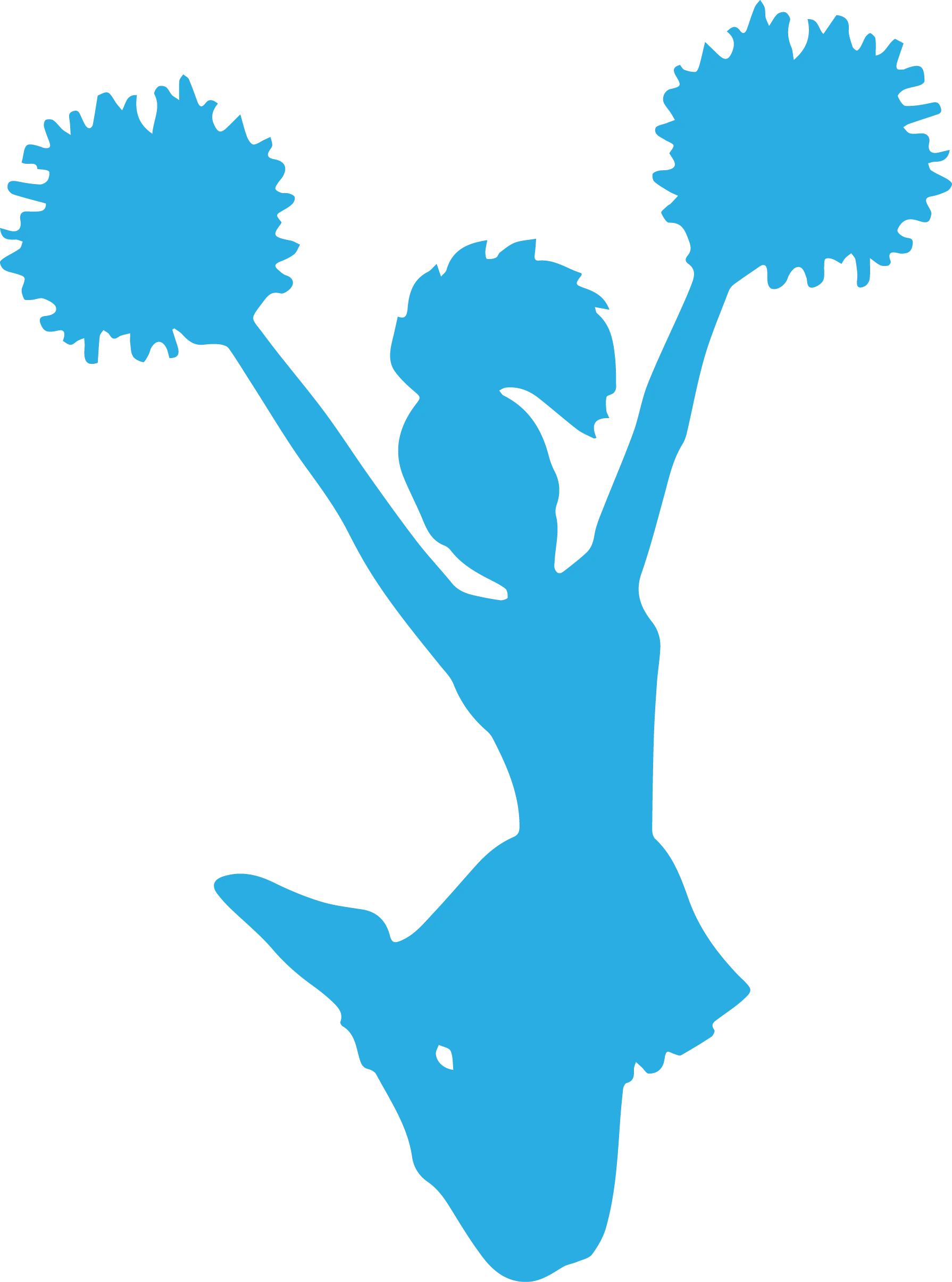Dynamic Blue Silhouette of a Cheerleader Performing High-Energy Clipart