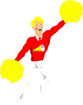 Dynamic Male Cheerleader in Red Uniform Performing with Bright Yellow Pom-Poms Clipart