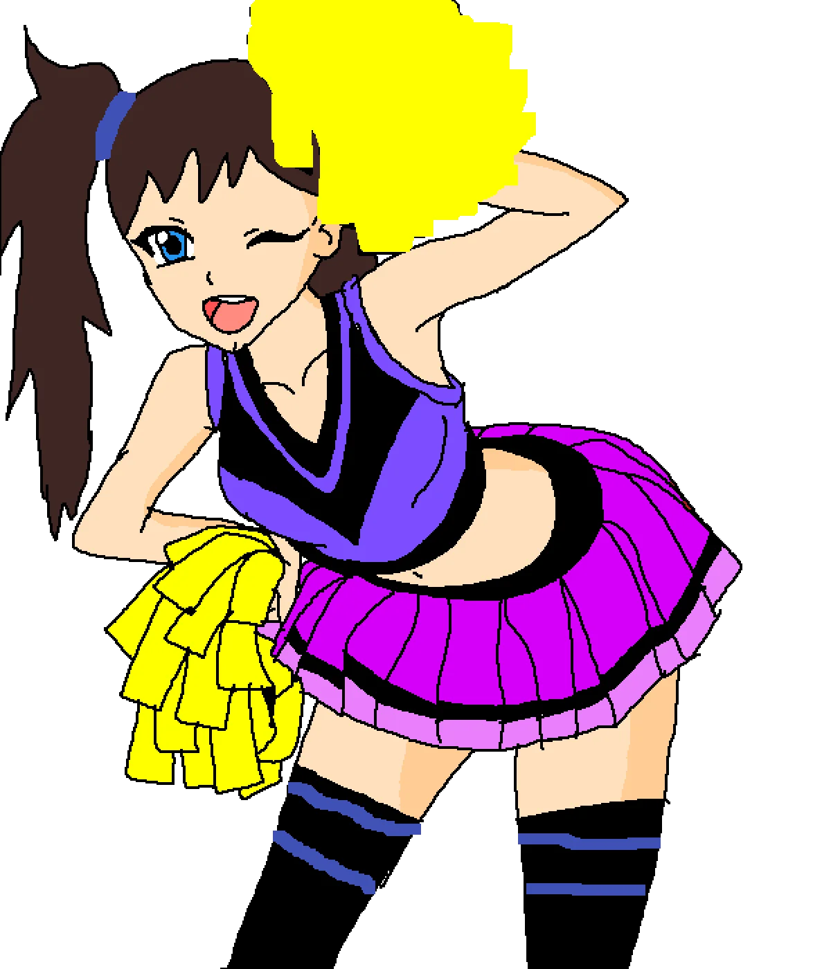 Energetic Anime-Style Cheerleader Clipart with Dynamic Pose and Pom-Poms