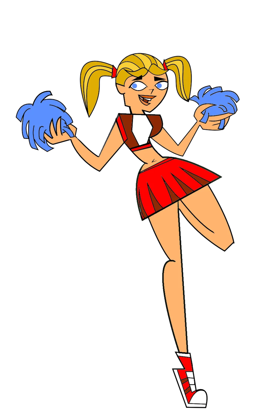 Energetic Blonde Cheerleader Clipart Character with Blue Pom-Poms and Dynamic Pose