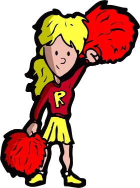 Energetic Cheerleader with Red Pom-Poms Cartoon Clipart Design
