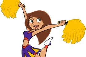 Energetic School Spirit Cheerleader Clipart with Dynamic Yellow Pom-Poms