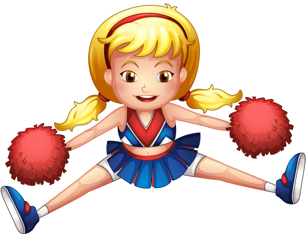 Energetic Young Blonde Cheerleader Clipart with Dynamic Pom-Poms