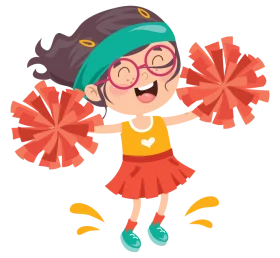 Energetic Young Cheerleader Clipart with Playful Red Pom-Poms and Joyful Pose