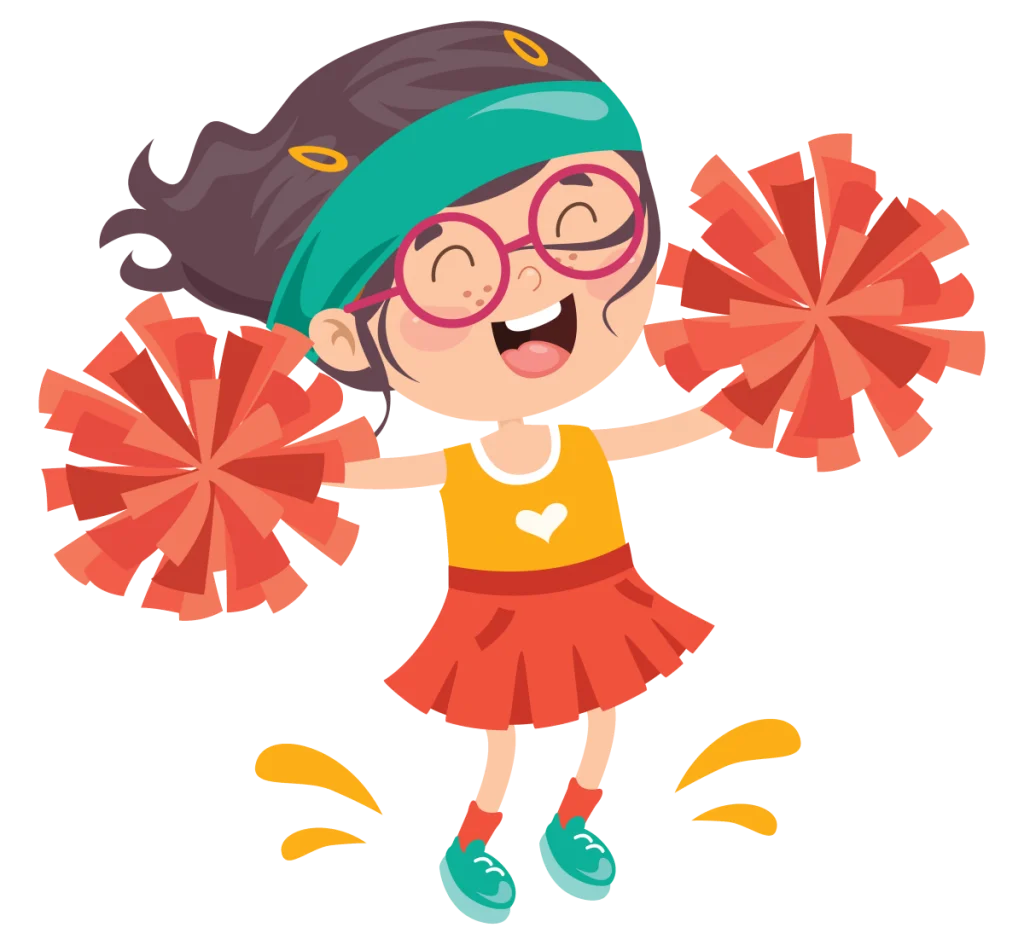 Energetic Young Cheerleader Clipart with Playful Red Pom-Poms and Joyful Pose