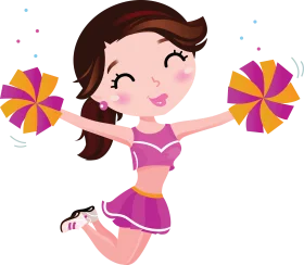 Energetic Young Cheerleader Jumping with Colorful Pom-Poms Cartoon Clipart