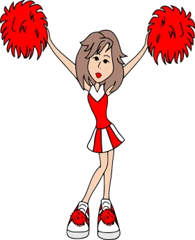 Enthusiastic Red Pom-Pom Cheerleader Cartoon Clipart Vector Illustration