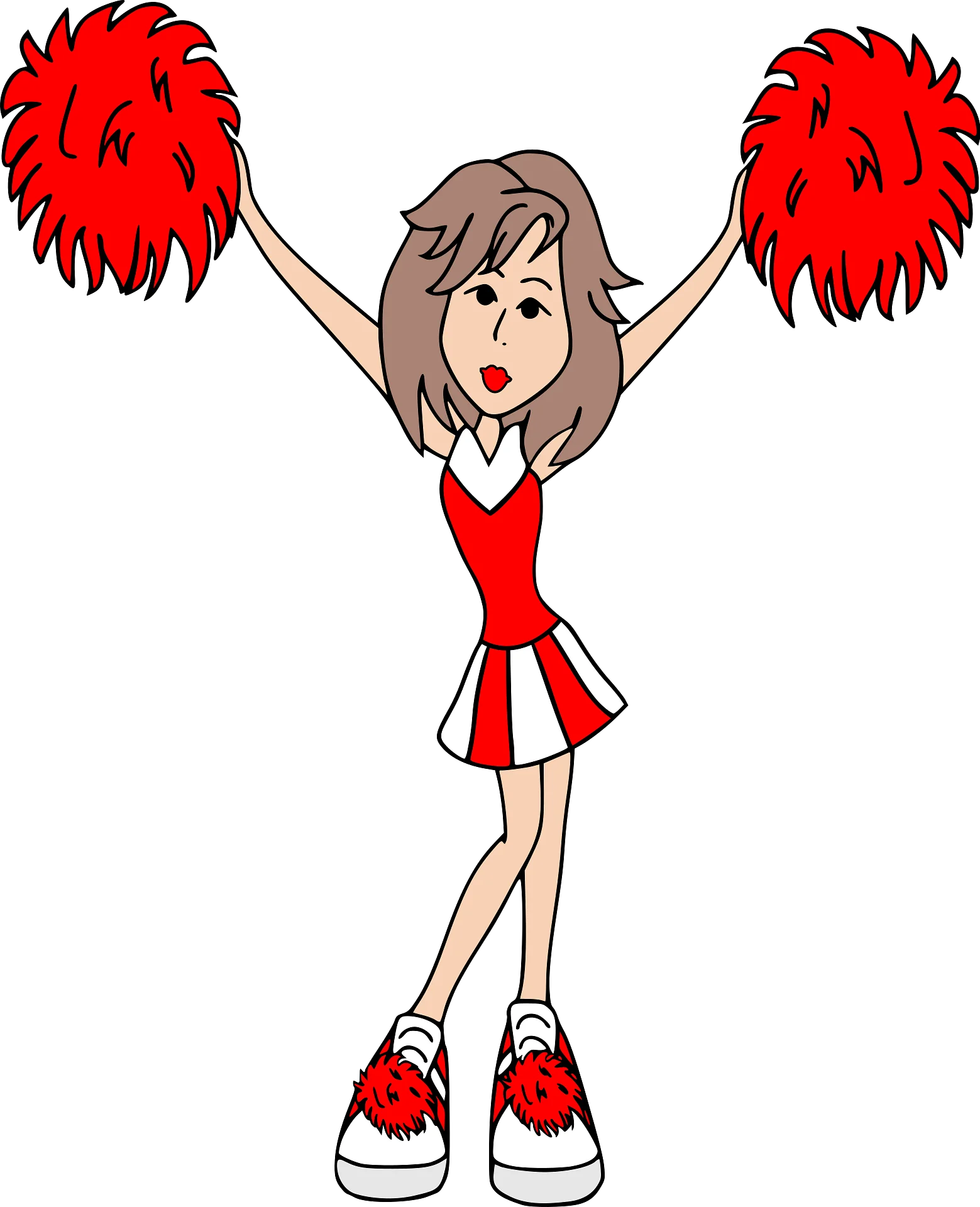 Enthusiastic Red Pom-Pom Cheerleader Cartoon Clipart Vector Illustration