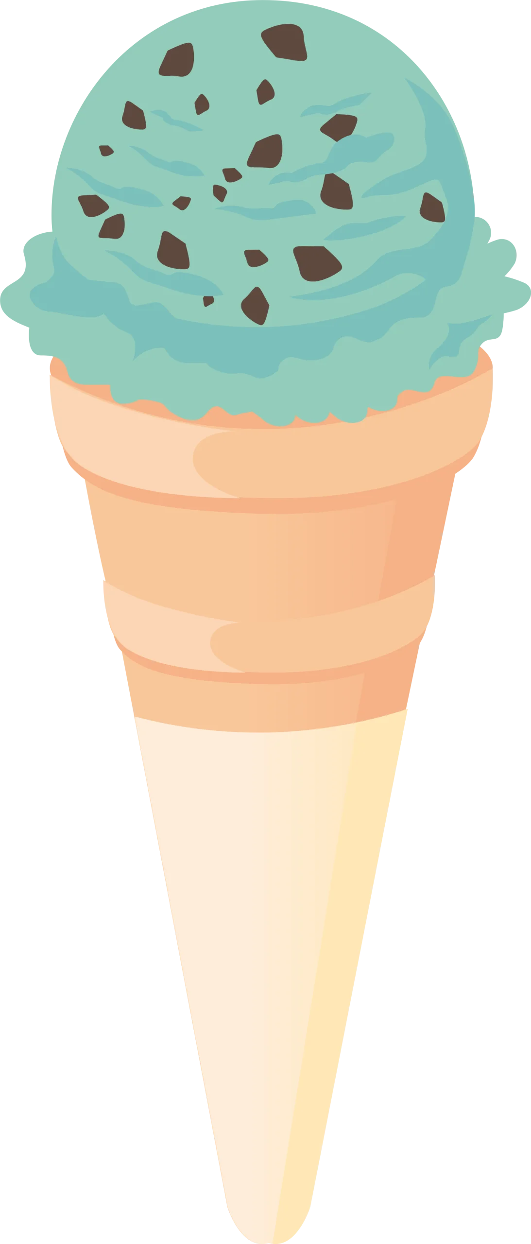 Mint Chocolate Chip Ice Cream Cone Clipart with Soft Pastel Palette