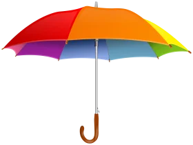 Rainbow-Hued Classic Wooden Handle Umbrella Clipart Design