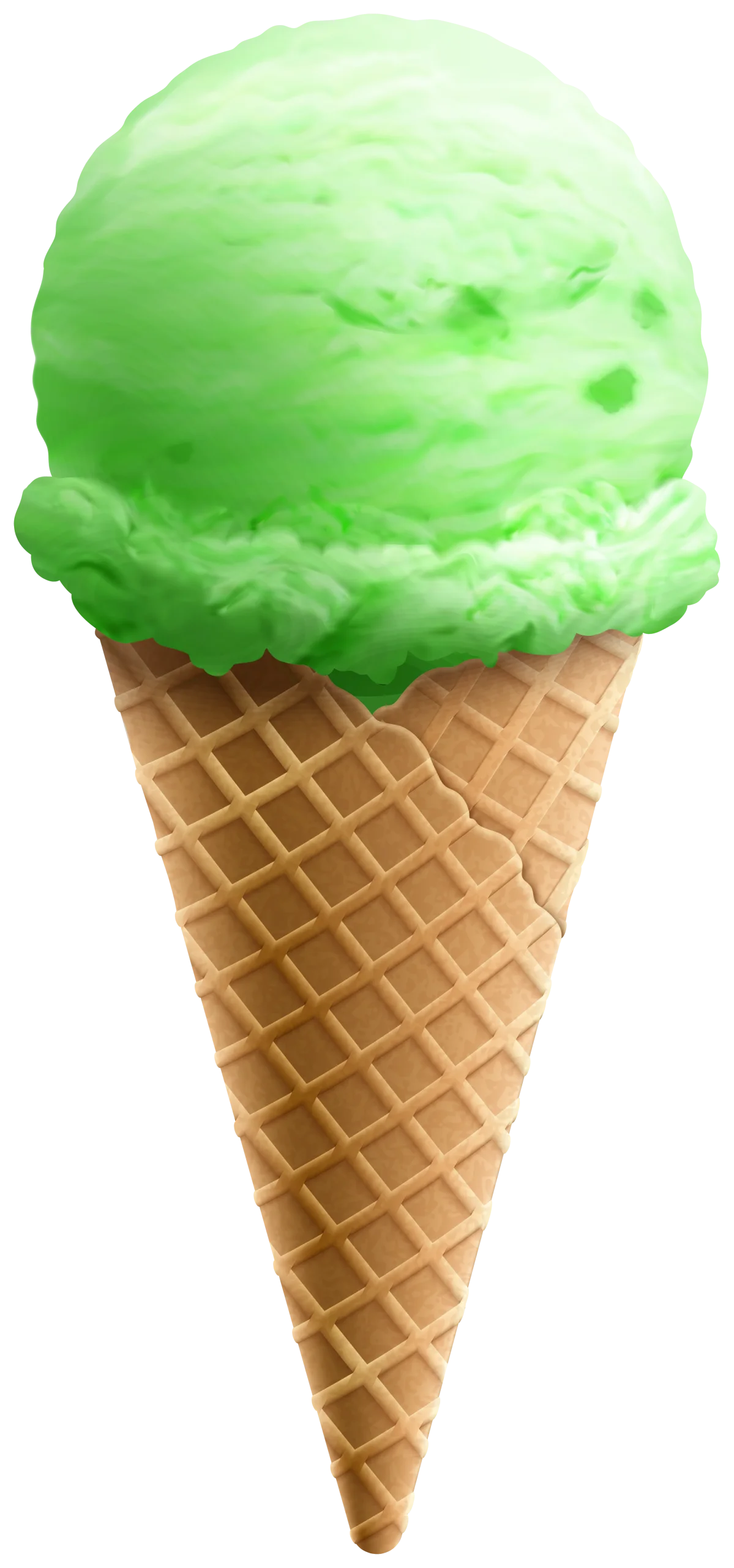 Refreshing Green Mint Ice Cream Scoop in Crisp Waffle Cone Clipart Design