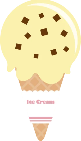 Whimsical Pastel Yellow Ice Cream Cone Clipart with Chocolate Squares