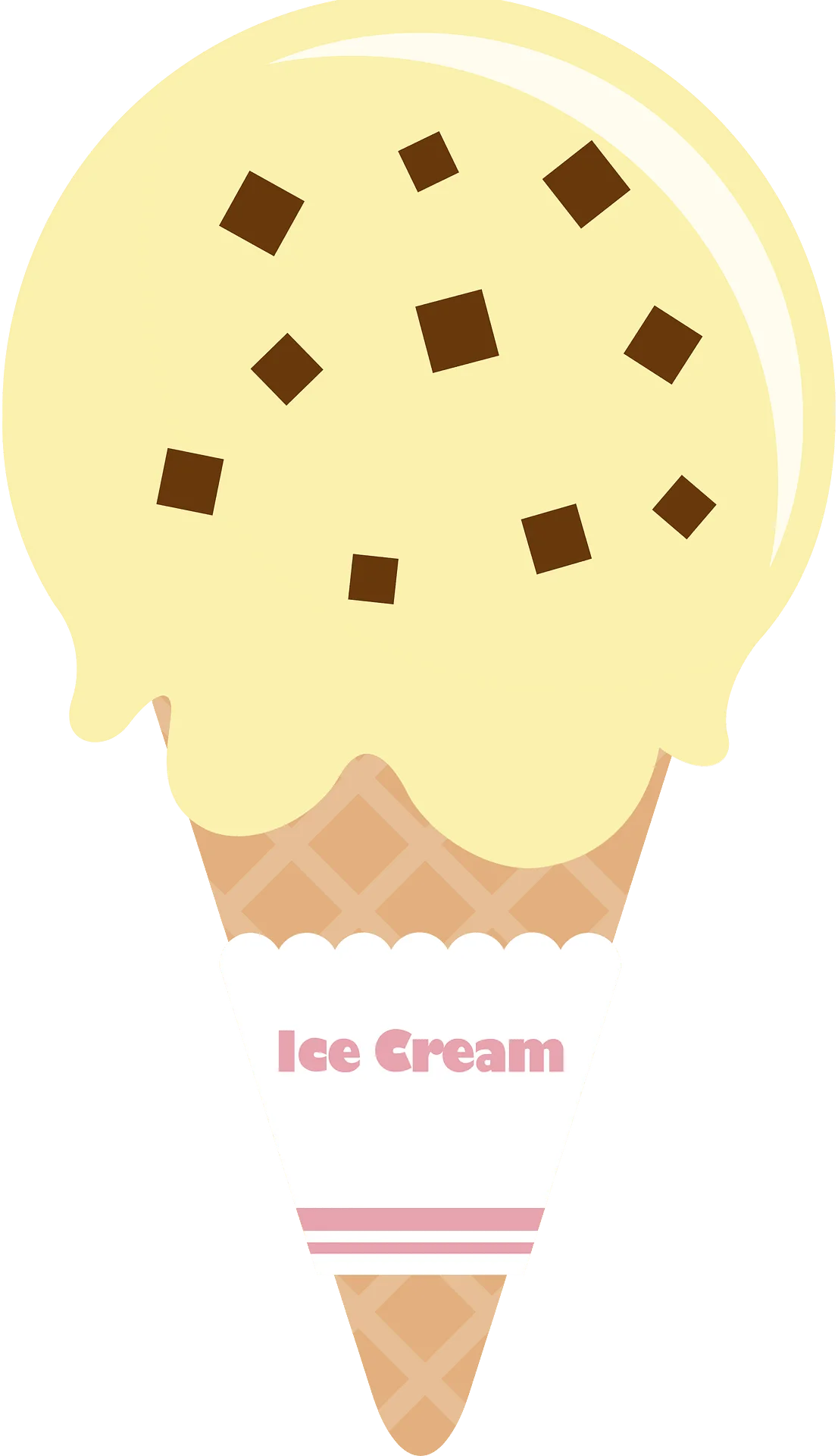 Whimsical Pastel Yellow Ice Cream Cone Clipart with Chocolate Squares
