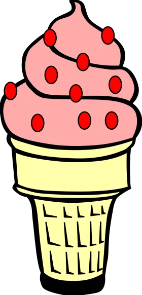 Whimsical Pink Soft Serve Ice Cream Cone Clipart with Red Cherry Sprinkles