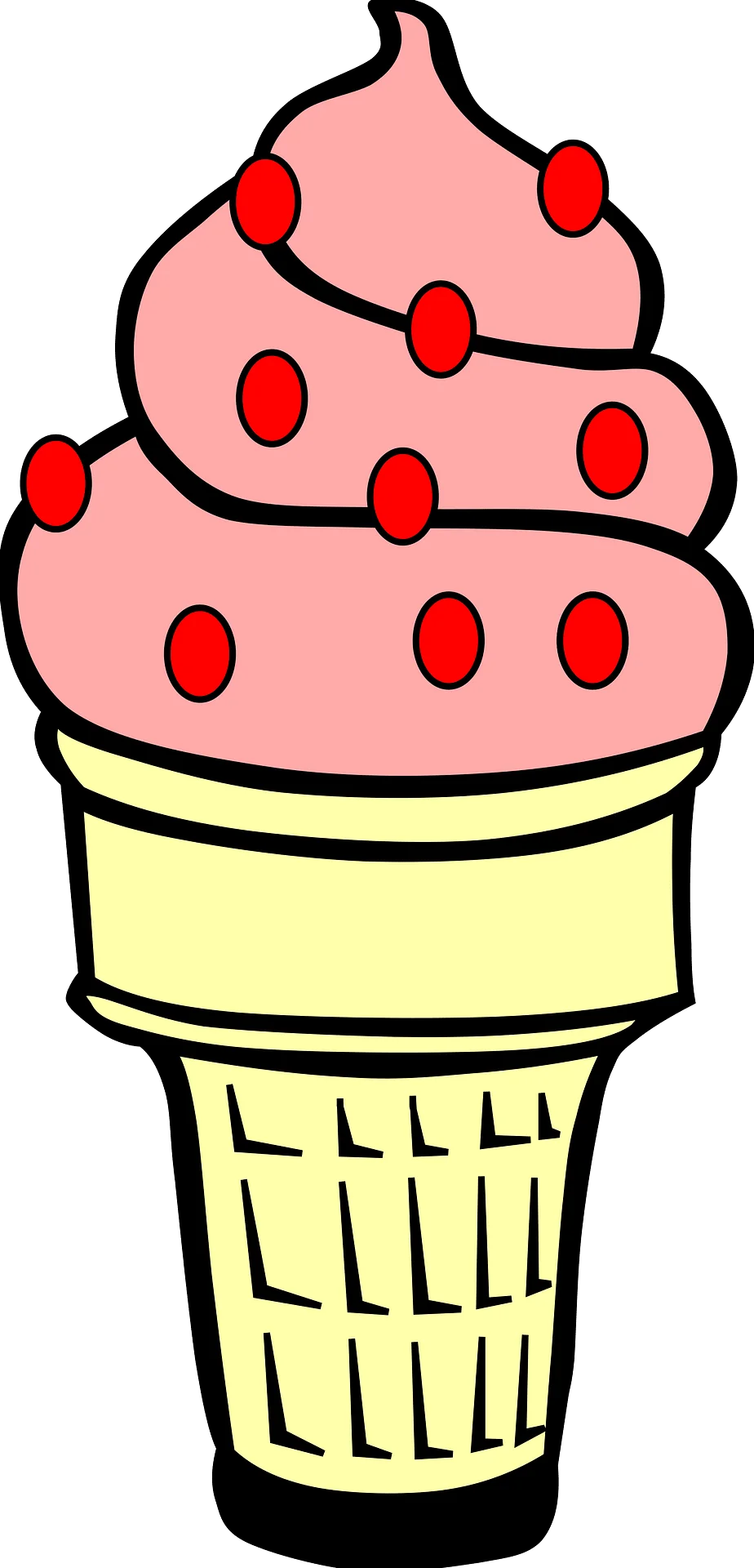 Whimsical Pink Soft Serve Ice Cream Cone Clipart with Red Cherry Sprinkles