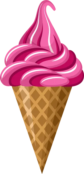 Whimsical Pink Soft Serve Ice Cream Cone Glossy Cartoon Clipart Design