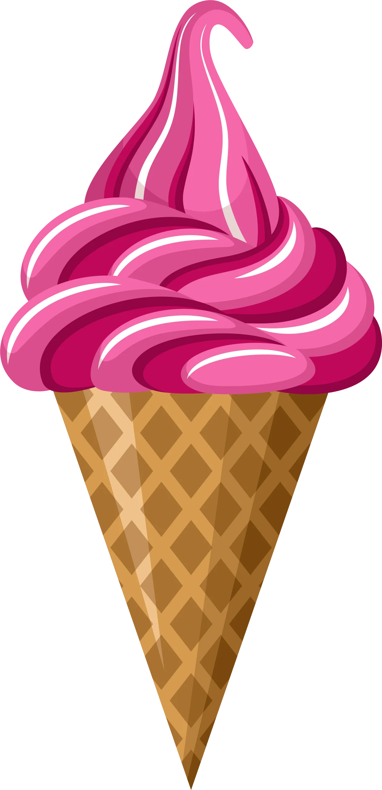 Whimsical Pink Soft Serve Ice Cream Cone Glossy Cartoon Clipart Design