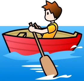 Cartoon Character Rowing a Bright Red Boat Clipart Illustration