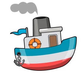 Charming Nautical Adventure Boat Clipart with Playful Maritime Design