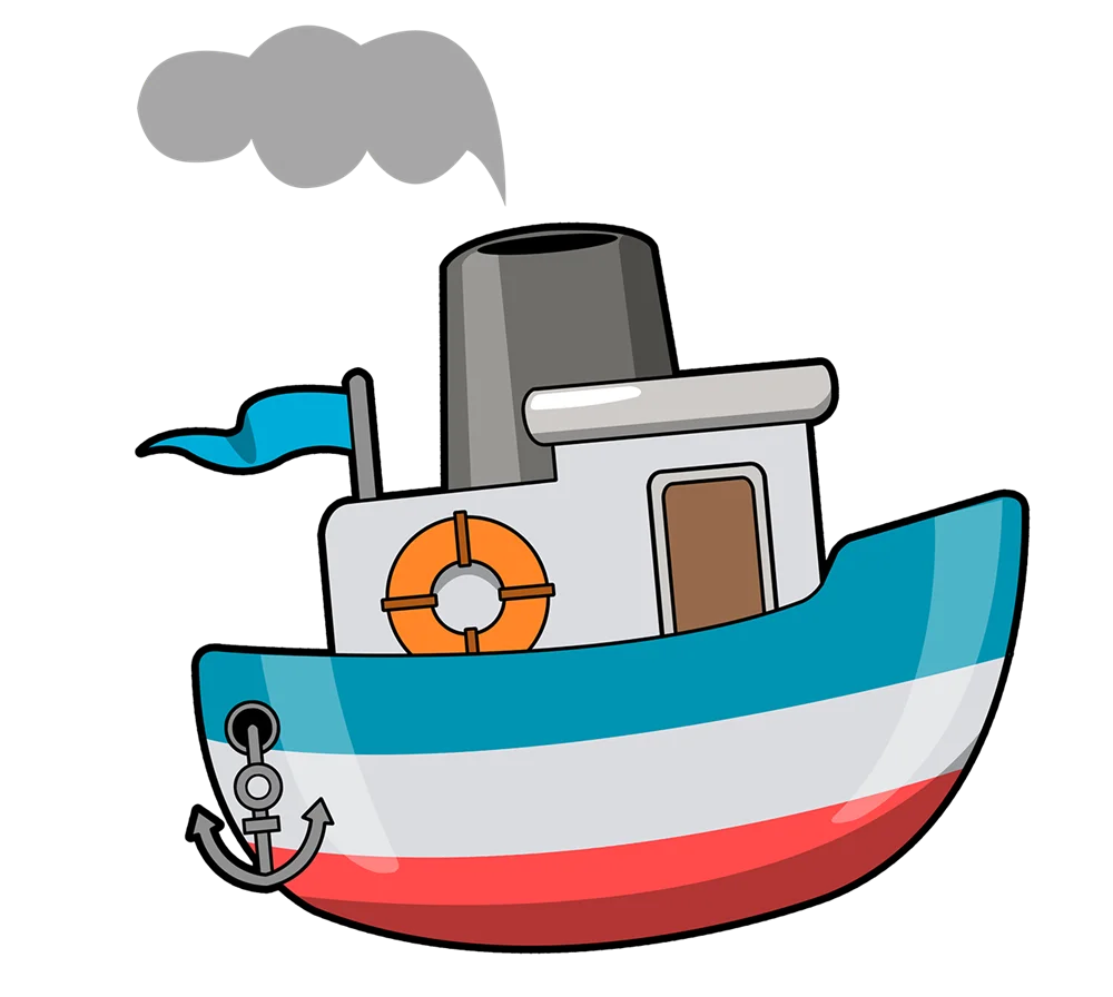 Charming Nautical Adventure Boat Clipart with Playful Maritime Design
