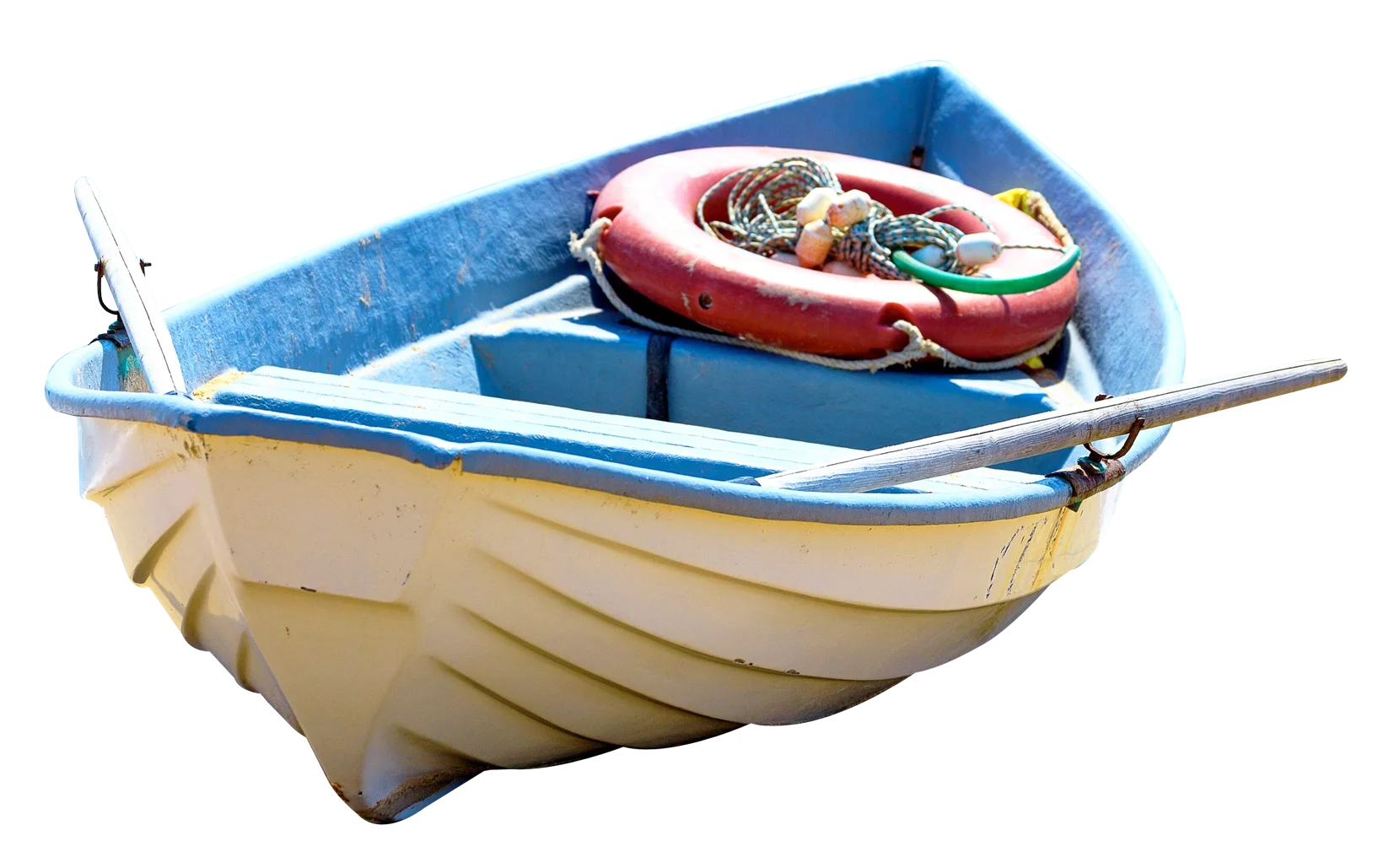 Charming Nautical Wooden Boat Clipart with Blue Accent and Inflatable Ring