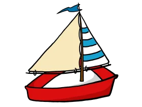 Charming Sailboat Clipart with Red Hull and Striped Blue-White Sail