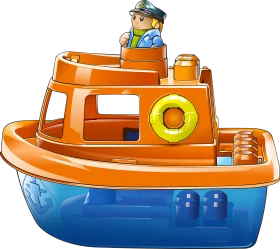 Cheerful Cartoon Tugboat Clipart: Adorable Maritime Illustration with Friendly Captain