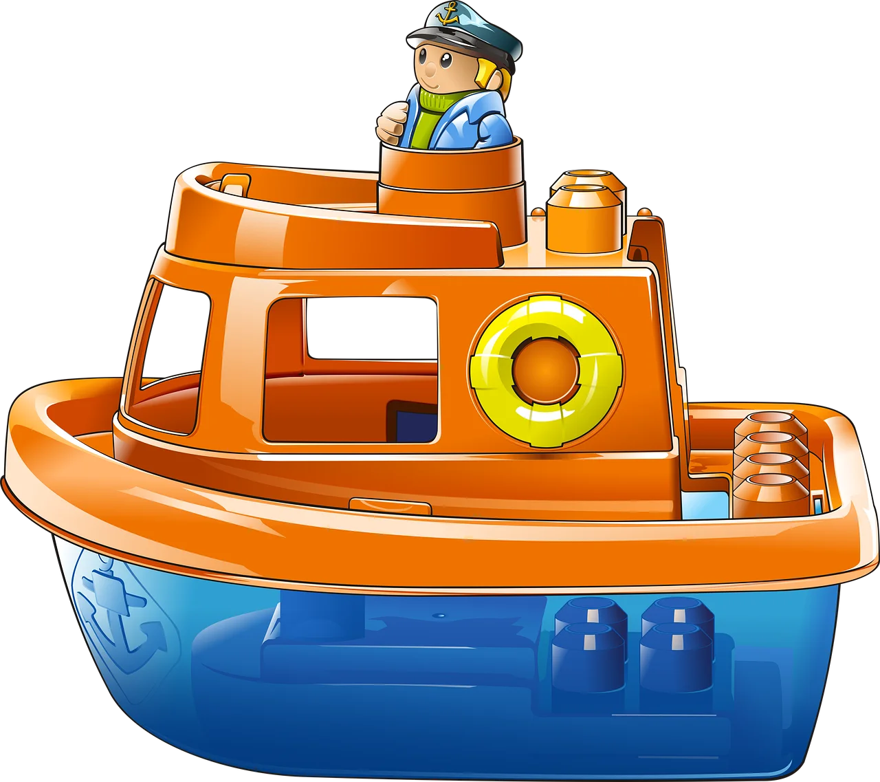Cheerful Cartoon Tugboat Clipart: Adorable Maritime Illustration with Friendly Captain