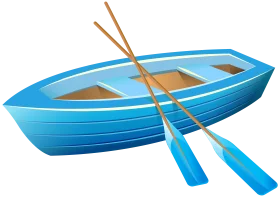 Classic Blue Wooden Rowboat with Oars Nautical Clipart Illustration