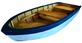 Classic Wooden Rowboat Clipart: Nautical Vessel with Smooth Blue and Wood Tones