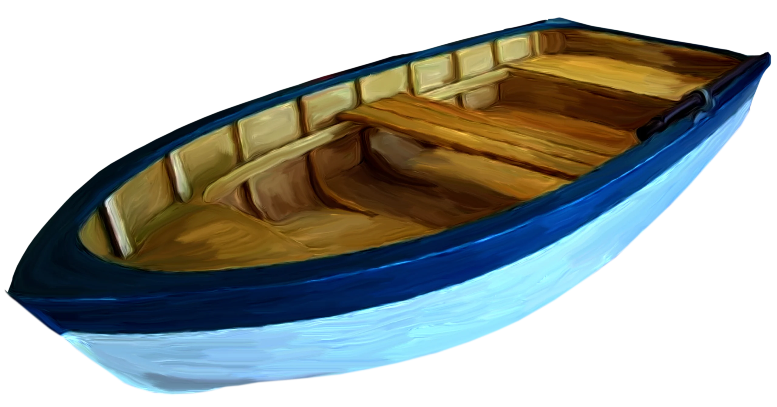 Classic Wooden Rowboat Clipart: Nautical Vessel with Smooth Blue and Wood Tones