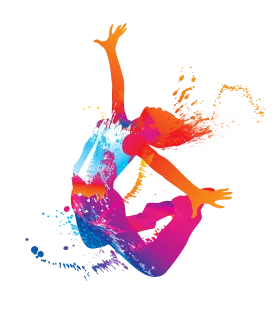 Dynamic Dancing Silhouette Explosion of Color Artistic Dance Clipart Design