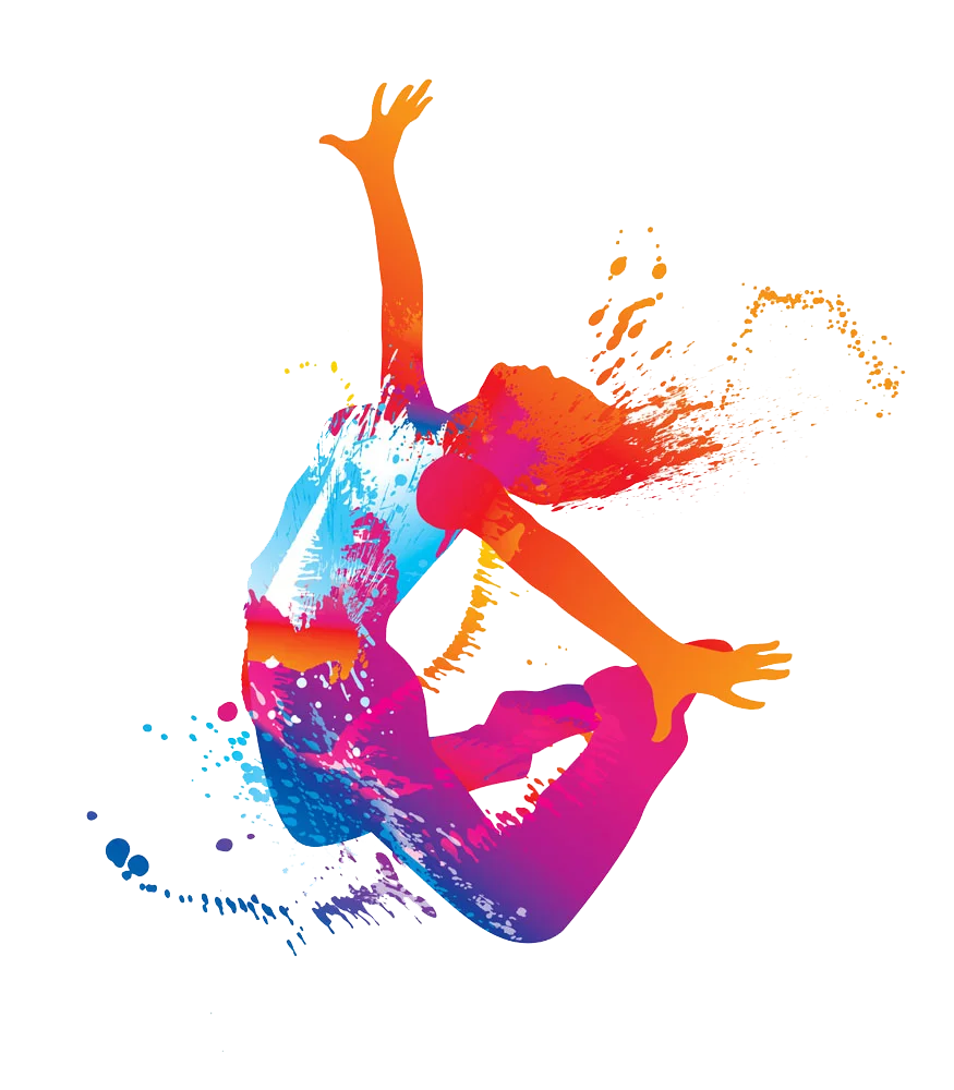 Dynamic Dancing Silhouette Explosion of Color Artistic Dance Clipart Design
