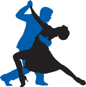 Elegant Ballroom Dance Partners Silhouette Clipart in Blue and Black