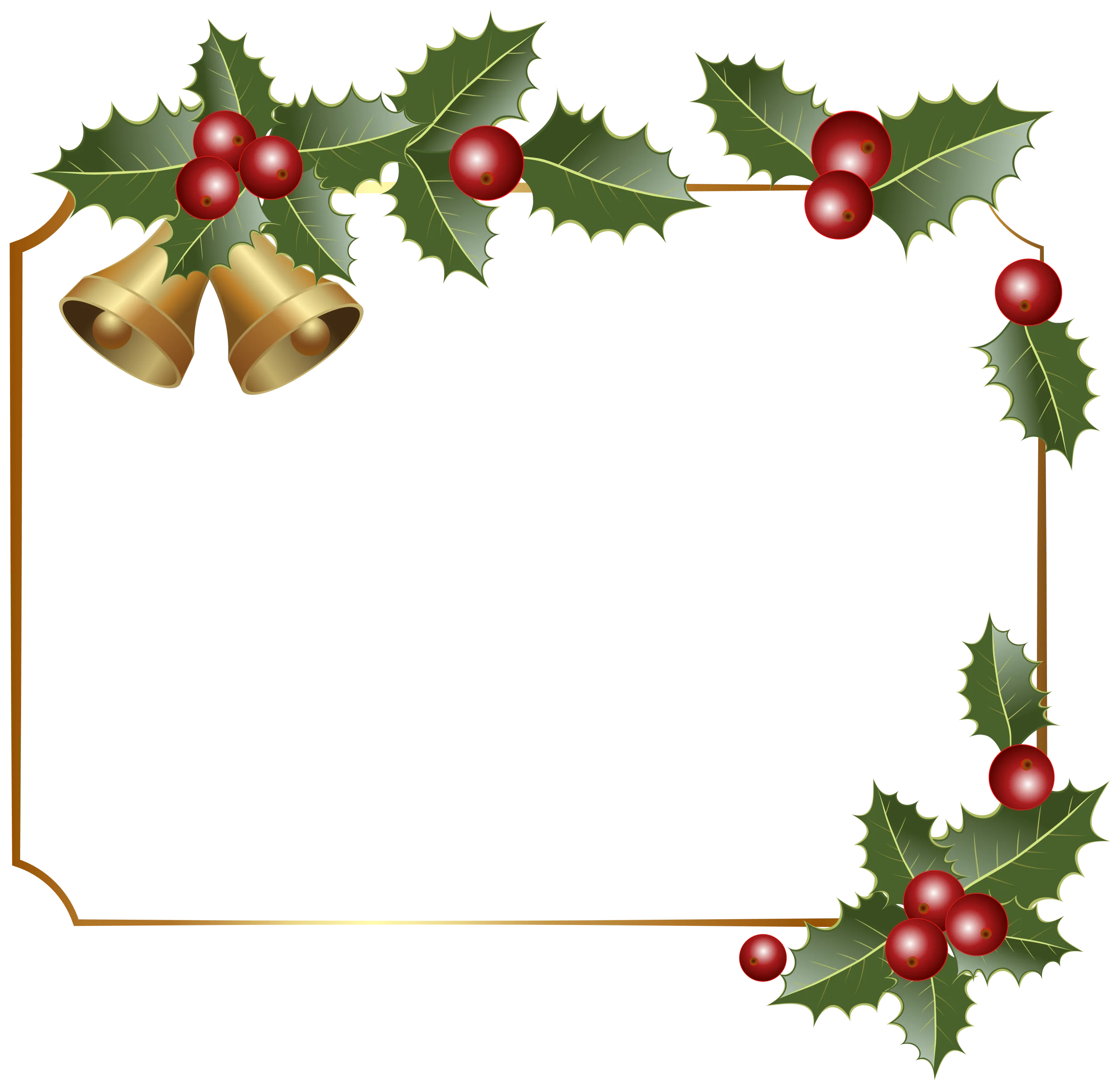 Elegant Christmas Holly and Golden Bells Festive Border Clipart Design