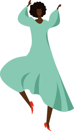 Elegant Dance Clipart of a Woman in Mint Green Flowing Dress with Dynamic Movement