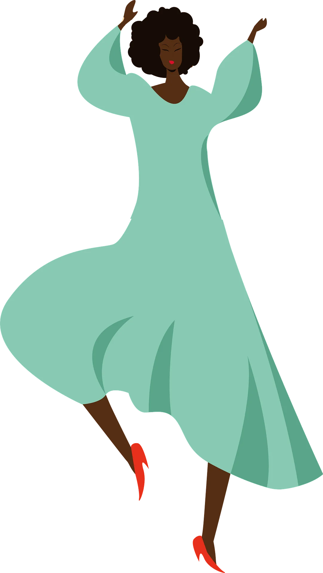 Elegant Dance Clipart of a Woman in Mint Green Flowing Dress with Dynamic Movement