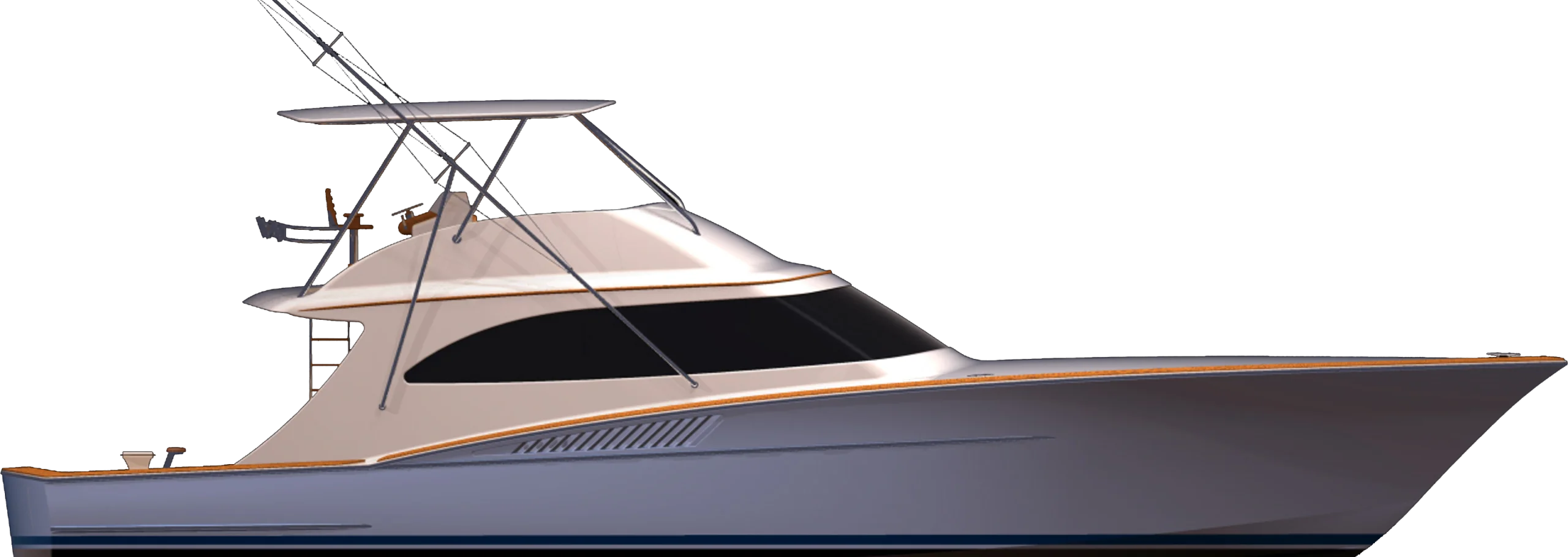 Elegant Sportfishing Yacht Clipart with Sleek Nautical Design and High Overhead Structure