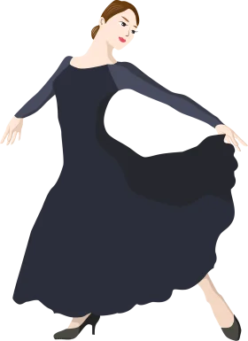 Elegant Woman Dancing in Classic Dark Blue Ballroom Dance Clipart Illustration