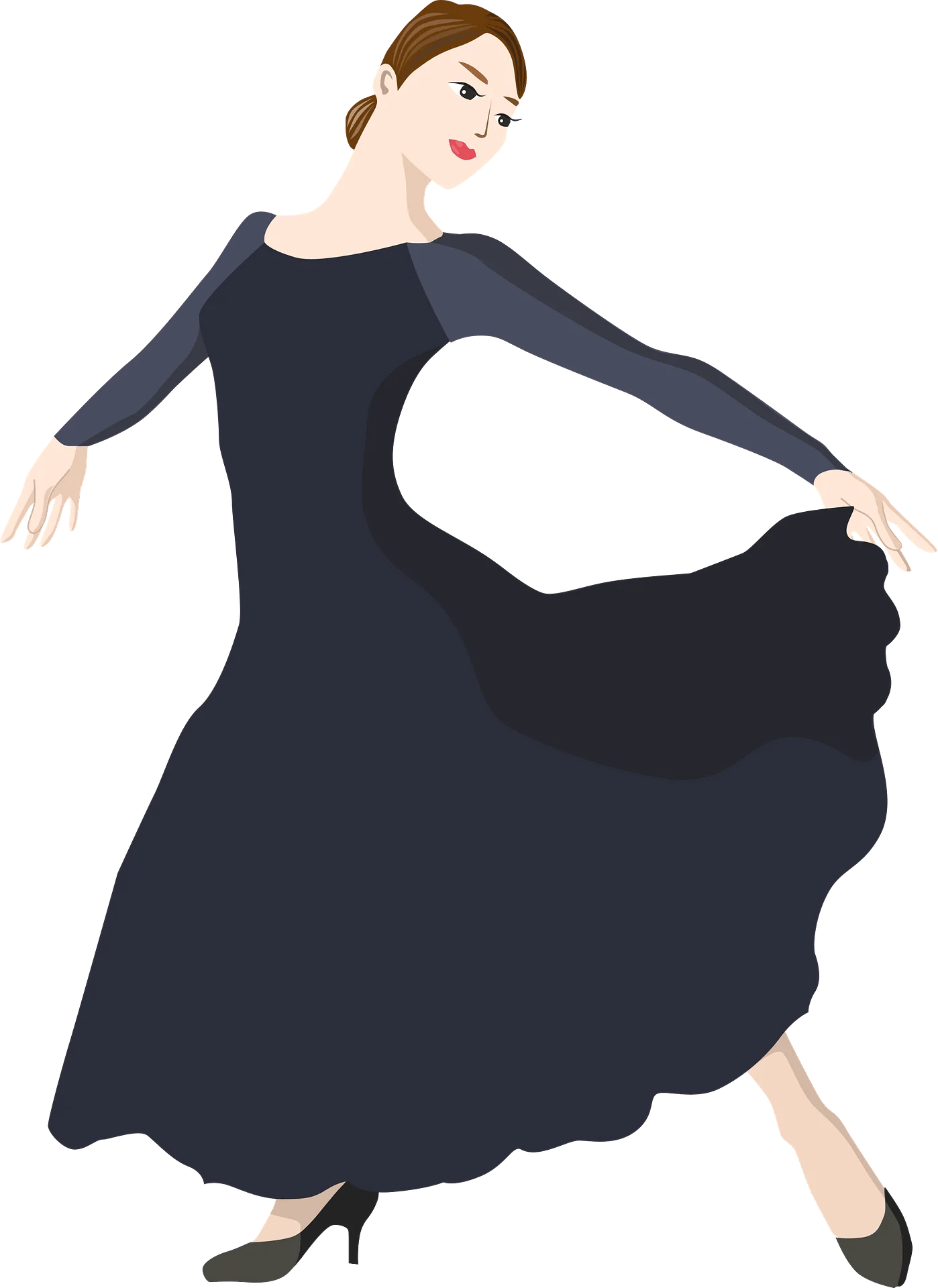 Elegant Woman Dancing in Classic Dark Blue Ballroom Dance Clipart Illustration