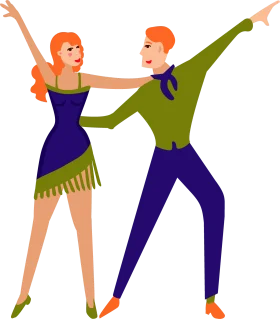 Energetic Dancing Couple Performing Retro-Style Ballroom Dance Clipart Illustration